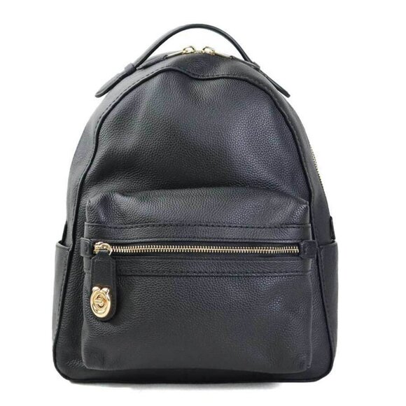 Auth COACH Backpack Black Leather/Goldtone - - Picture 1 of 14